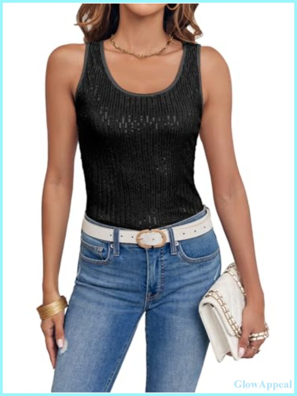 Sequin Tank Top Sleeveless Sparkly Camisole Slim Fit Party Clubwear